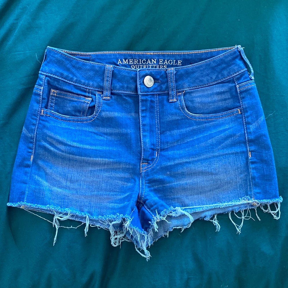 American Eagle Stretchy High Waist Denim Jean Cutoff Shorts sz 4 EUC